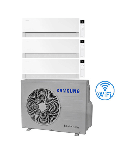 Climatizzatore Condizionatore Samsung WINDFREE PREMIÈRE Essential White Wifi Trial Split R32 Inverter 7000 + 7000 + 7000 BTU ...