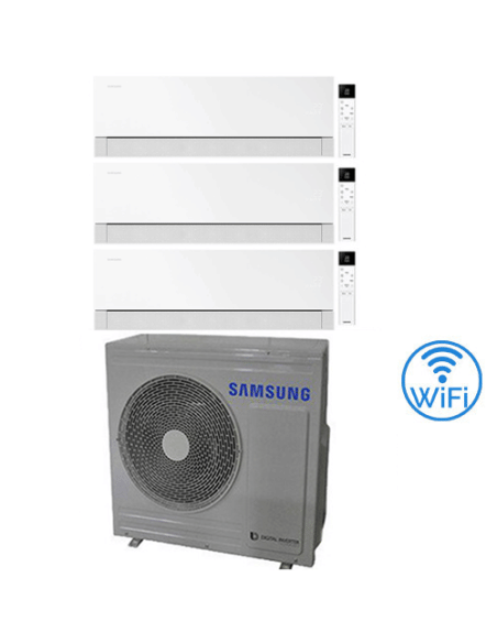 Climatizzatore Condizionatore Samsung WINDFREE PREMIÈRE Essential White Wifi Trial Split R32 Inverter 7000 + 7000 + 7000 BTU ...
