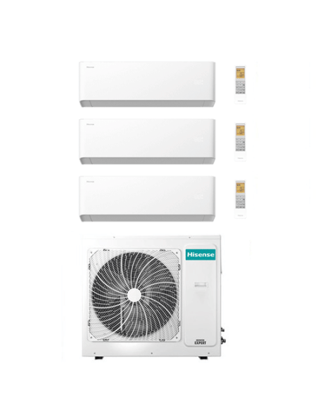 Climatizzatore Condizionatore Hisense Uni HB Wifi R32 Trial Split Inverter 9000 + 9000 + 12000 BTU con U.E. 4AMW81U4RJC Class...