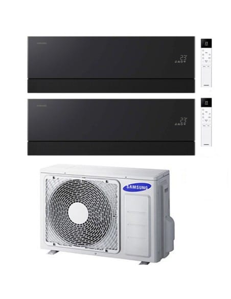 Climatizzatore Condizionatore Samsung WINDFREE PREMIÈRE Soapstone Charcoal Wifi Dual Split R32 Inverter 7000 + 7000 BTU con U...