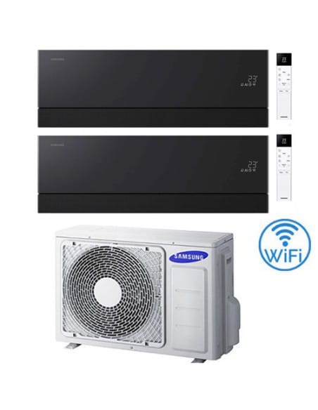Climatizzatore Condizionatore Samsung WINDFREE PREMIÈRE Soapstone Charcoal Wifi Dual Split R32 Inverter 9000 + 9000 BTU con U...