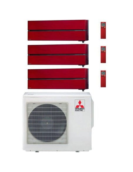 Climatizzatore Condizionatore Mitsubishi Kirigamine Style Wifi R32 Rosso Trial Split Inverter 9000 + 9000 + 18000 BTU con U.E...