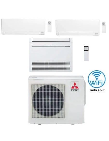 Climatizzatore Condizionatore Mitsubishi R32 Trial Split Inverter 9000 MSZ-AY Wifi + 9000 MSZ-AY Wifi + 9000 MFZ-KT25VG BTU c...