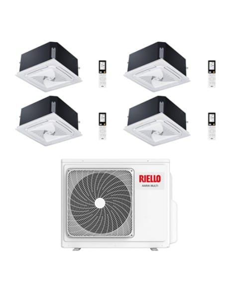 Climatizzatore Condizionatore Riello Cassetta 4 Vie Quadri Split Inverter R32 9000 + 9000 + 9000 + 18000 BTU con U.E AARIA MU...