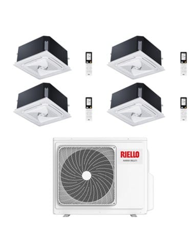 Climatizzatore Condizionatore Riello Cassetta 4 Vie Quadri Split Inverter R32 9000 + 9000 + 9000 + 12000 BTU con U.E AARIA MU...